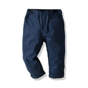 Cethrio Toddler Boys Dress Pants, Casual Formal Elastic Waist School Uniforms Pants Dark Blue Size 2-3T